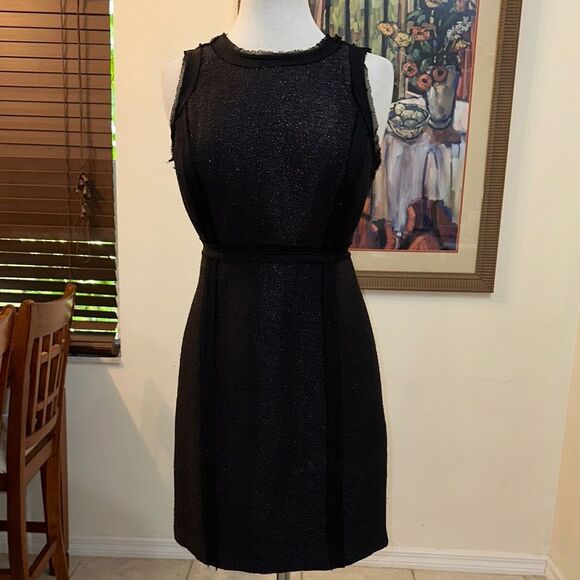 Michael Kors Black Tweed Fringe Shimmer Sleeveless Dress Size 6 - Picture 2 of 11